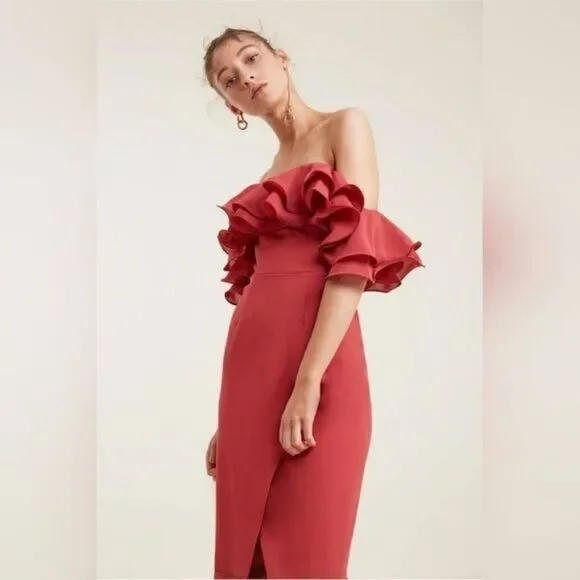 C/Meo‎ Collective Rose Immerse Off The Shoulder Layered Ruffle Midi Sheath Dress - Picture 10 of 13